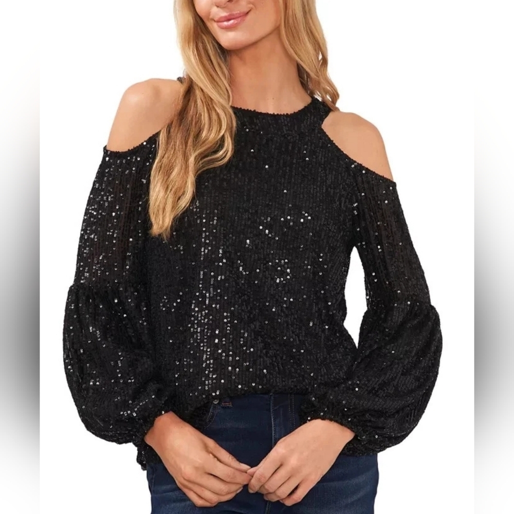 CeCe Cold Shoulder Sequined Blouse Women’s‎ 2XL